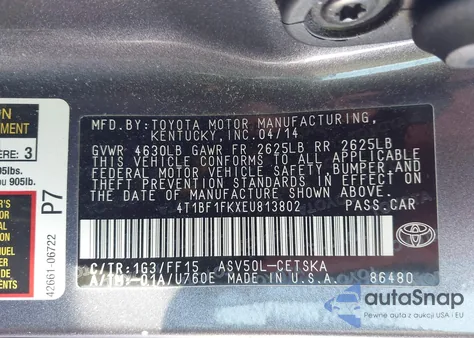2014 Toyota Camry Se from USA, damaged, VIN 4T1BF1FKXEU813802